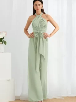 Robe de demoiselle d'honneur combinaison longueur au sol fermeture éclair robes formelles en mousseline de soie