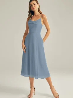 Robe de demoiselle d'honneur courte en mousseline de soie sans manches fermeture éclair col carré robes de soirée de mariage