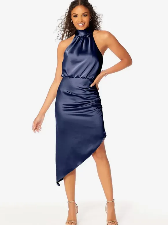 Robe de demoiselle d'honneur courte dos nu froncée robes de soirée de mariage asymétriques