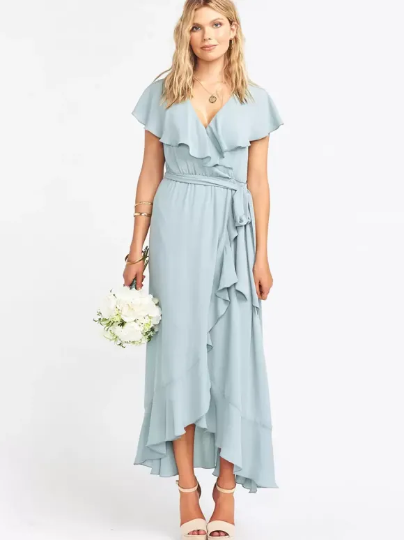 Robe de demoiselle d'honneur col V jupe à volants robe cocktail mariage