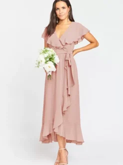 Robe de demoiselle d'honneur col V jupe à volants robe cocktail mariage