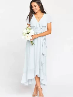 Robe de demoiselle d'honneur col V jupe à volants robe cocktail mariage