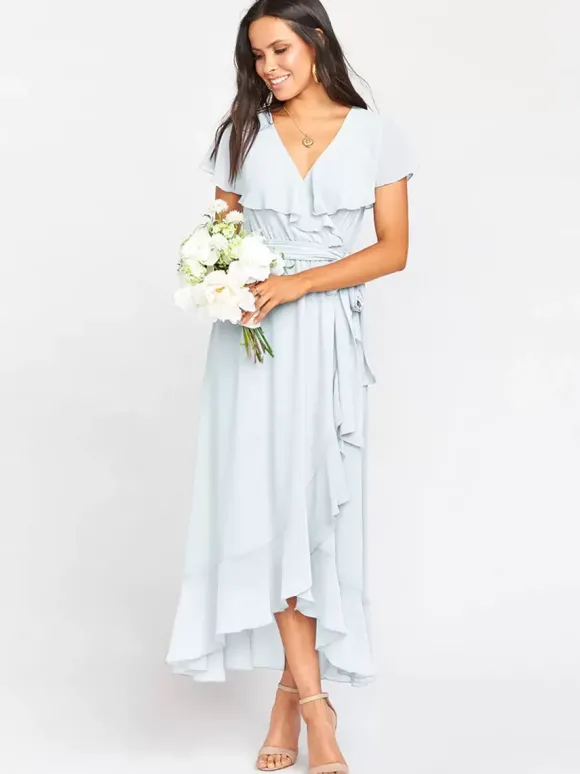 Robe de demoiselle d'honneur col V jupe à volants robe cocktail mariage