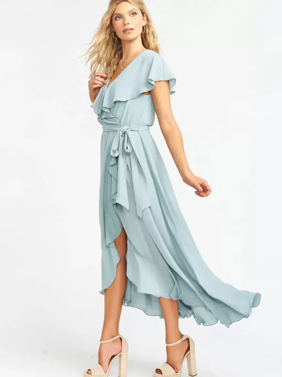 Robe de demoiselle d'honneur col V jupe à volants robe cocktail mariage