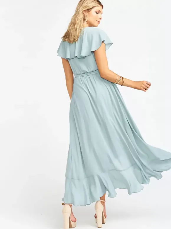 Robe de demoiselle d'honneur col V jupe à volants robe cocktail mariage