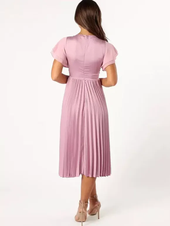 Robe de demoiselle d'honneur courte élastique en soie comme du Satin manches courtes fermeture éclair col en v robes de soirée de mariage