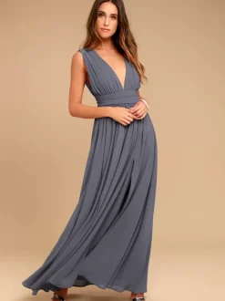 Robe de demoiselle d'honneur dos en V taille Empire fente haute ligne a robes de soirée de mariage en mousseline