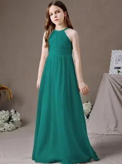 Robe de demoiselle d'honneur en mousseline de soie découpée dos nu sans manches ivoire