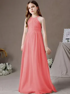 Robe de demoiselle d'honneur en mousseline de soie découpée dos nu sans manches ivoire