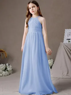Robe de demoiselle d'honneur en mousseline de soie découpée dos nu sans manches ivoire