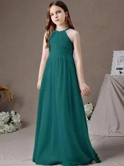 Robe de demoiselle d'honneur en mousseline de soie découpée dos nu sans manches ivoire