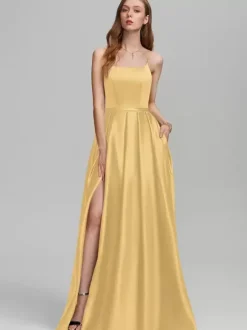 Robe de demoiselle d'honneur en tissu satiné ligne a longueur au sol robes formelles