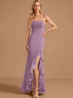 Robe de demoiselle d'honneur en mousseline de soie gaine robe de bal longueur au sol