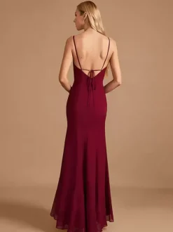 Robe de demoiselle d'honneur en mousseline de soie gaine robe de bal longueur au sol