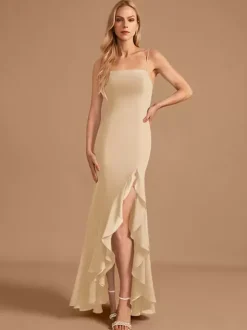 Robe de demoiselle d'honneur en mousseline de soie gaine robe de bal longueur au sol
