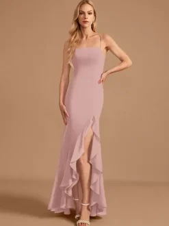 Robe de demoiselle d'honneur en mousseline de soie gaine robe de bal longueur au sol
