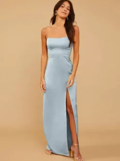 Robe de demoiselle d'honneur en tissu satiné gaine longueur au sol robe de soirée de mariage