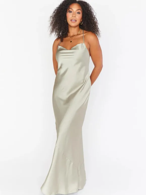 Robe de demoiselle d'honneur fourreau longueur au sol dos nu robe de bal en tissu satiné