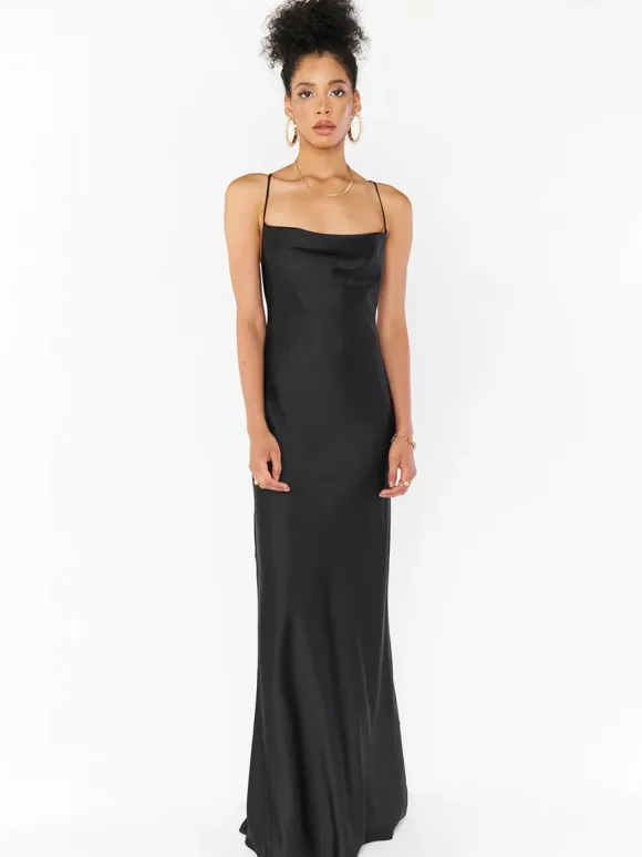 Robe de demoiselle d'honneur fourreau longueur au sol dos nu robe de bal en tissu satiné