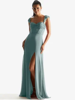 Robe de demoiselle d'honneur gaine longueur au sol fermeture éclair en mousseline de soie robes formelles