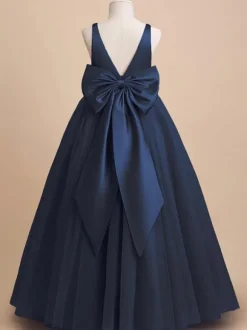 Robe de demoiselle d'honneur ivoire Tulle n艙uds col en V sans manches robes de soirée filles