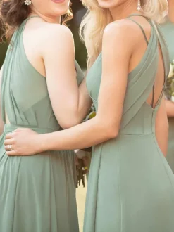 Robe de demoiselle d'honneur robe de cocktail de mariage à bretelle col V zip sur dos