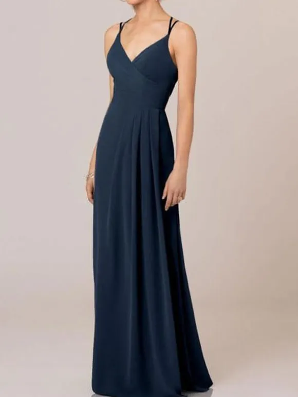 Robe de demoiselle d'honneur robe de cocktail de mariage à bretelle col V zip sur dos