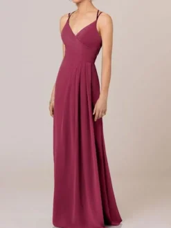 Robe de demoiselle d'honneur robe de cocktail de mariage à bretelle col V zip sur dos