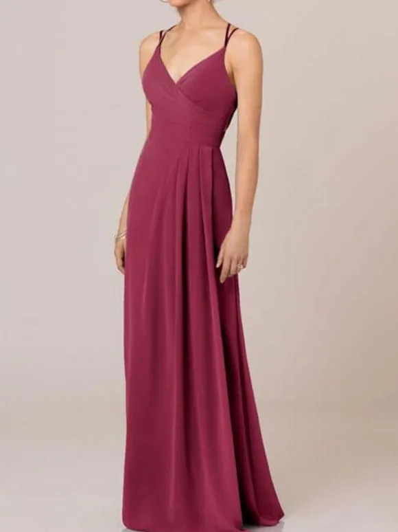 Robe de demoiselle d'honneur robe de cocktail de mariage à bretelle col V zip sur dos