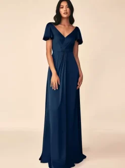 Robe de demoiselle d'honneur robe de bal longueur au sol fermeture éclair soie élastique comme du satin robes formelles