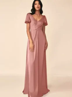 Robe de demoiselle d'honneur robe de bal longueur au sol fermeture éclair soie élastique comme du satin robes formelles