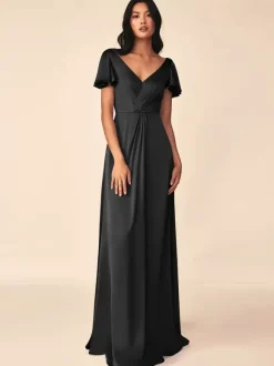 Robe de demoiselle d'honneur robe de bal longueur au sol fermeture éclair soie élastique comme du satin robes formelles