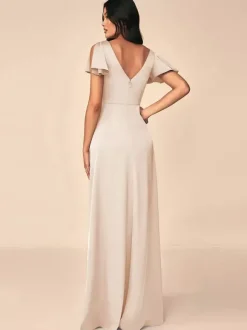 Robe de demoiselle d'honneur robe de bal longueur au sol fermeture éclair soie élastique comme du satin robes formelles