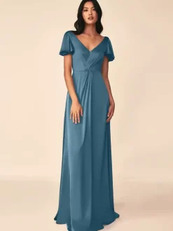 Robe de demoiselle d'honneur robe de bal longueur au sol fermeture éclair soie élastique comme du satin robes formelles