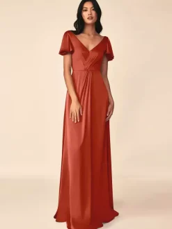 Robe de demoiselle d'honneur robe de bal longueur au sol fermeture éclair soie élastique comme du satin robes formelles