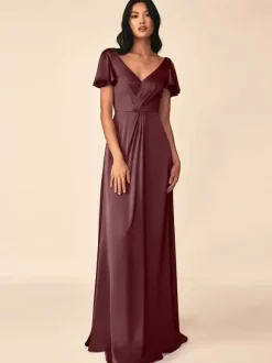 Robe de demoiselle d'honneur robe de bal longueur au sol fermeture éclair soie élastique comme du satin robes formelles