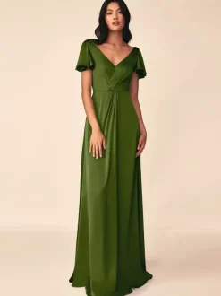 Robe de demoiselle d'honneur robe de bal longueur au sol fermeture éclair soie élastique comme du satin robes formelles