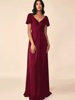 Robe de demoiselle d'honneur robe de bal longueur au sol fermeture éclair soie élastique comme du satin robes formelles