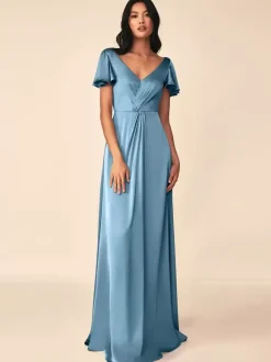 Robe de demoiselle d'honneur robe de bal longueur au sol fermeture éclair soie élastique comme du satin robes formelles