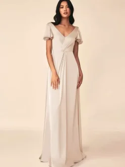 Robe de demoiselle d'honneur robe de bal longueur au sol fermeture éclair soie élastique comme du satin robes formelles
