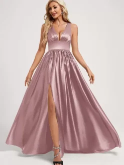 Robe de demoiselle d'honneur robe de bal longueur au sol fermeture éclair élastique en soie comme robe de bal en satin