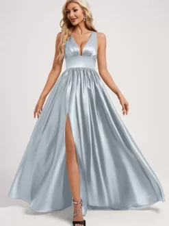 Robe de demoiselle d'honneur robe de bal longueur au sol fermeture éclair élastique en soie comme robe de bal en satin