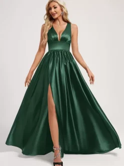Robe de demoiselle d'honneur robe de bal longueur au sol fermeture éclair élastique en soie comme robe de bal en satin