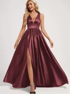 Robe de demoiselle d'honneur robe de bal longueur au sol fermeture éclair élastique en soie comme robe de bal en satin