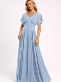 Robe de demoiselle d'honneur robe de bal longueur au sol fermeture éclair en mousseline robe de soirée de mariage