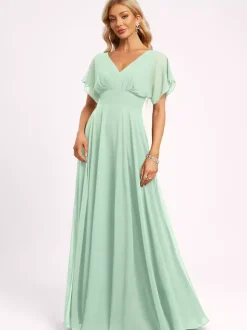 Robe de demoiselle d'honneur robe de bal longueur au sol fermeture éclair en mousseline robe de soirée de mariage