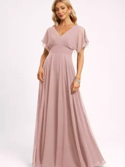 Robe de demoiselle d'honneur robe de bal longueur au sol fermeture éclair en mousseline robe de soirée de mariage