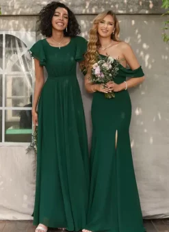 Robe de demoiselle d'honneur trapèze longueur au sol fermeture éclair en mousseline robe de soirée de mariage
