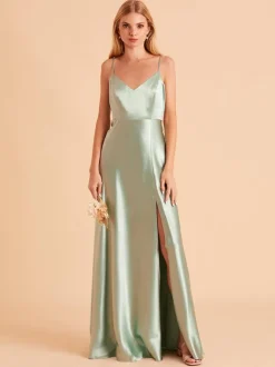 Robe de demoiselle d'honneur trapèze longueur au sol dos nu en tissu satiné robe de soirée de mariage
