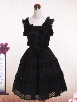 Robe de lolita gothique Coton Noire Sans Manche Déguisements